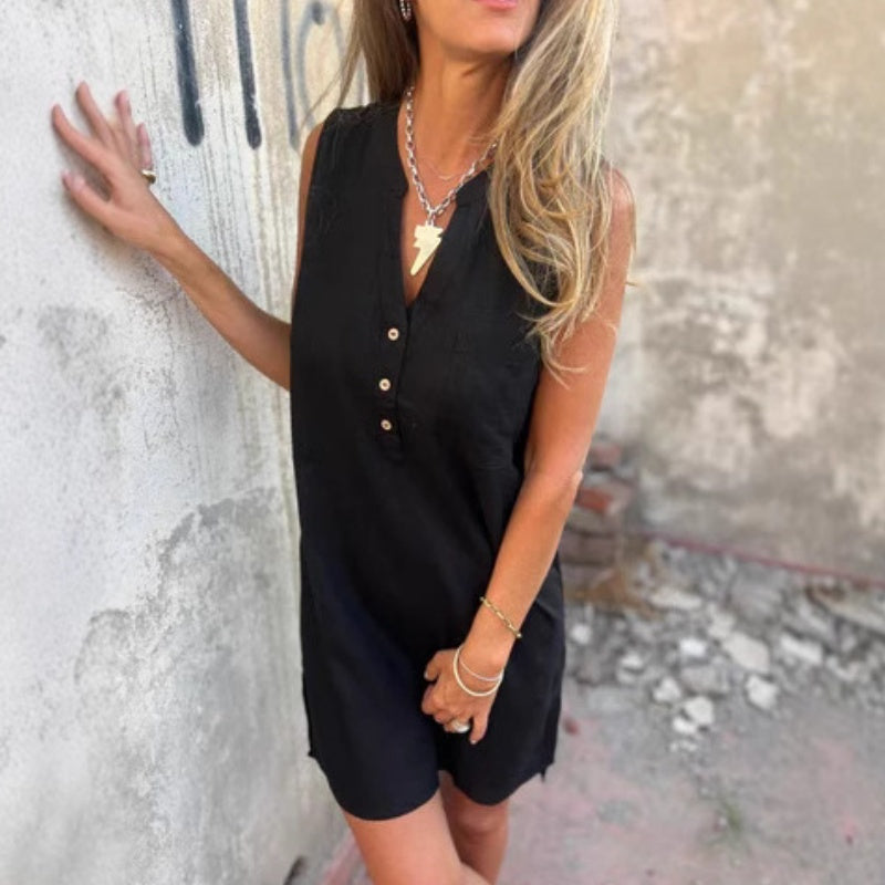 Anita | Sukienka bez rękawów z guzikami i kieszeniami